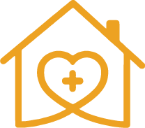 House with Heart + Cross – home care, safe housing, or community wellness.