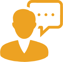 Person with Speech Bubble – consultation, therapy, or guided support.