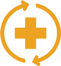 Medical Cross with Circular Arrows – healthcare cycle, recovery process, or continuous medical support.